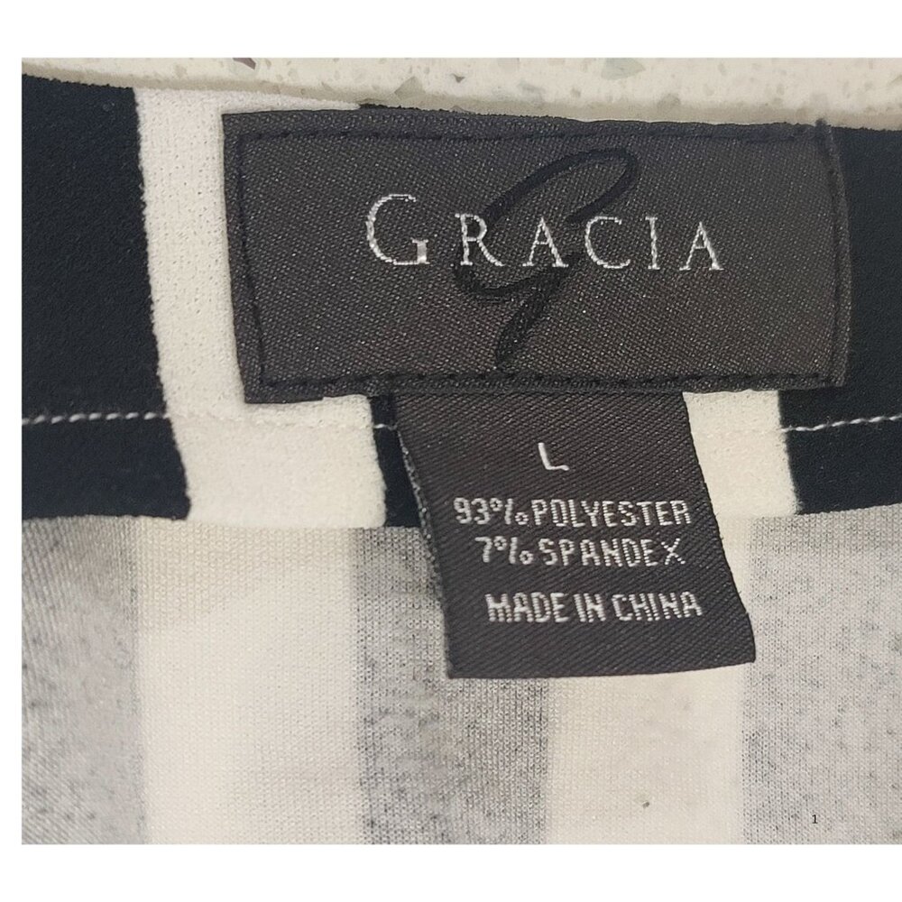 Gracia Black White Striped Open Side Tie Waist Tunic Top Women L - Picture 6 of 6